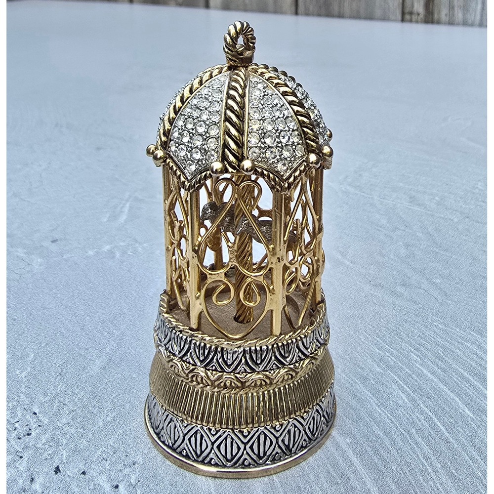 Vintage Birdcage Trinket Box Gold Silver Rhinestone Hinged Magnetic Jewelry Case